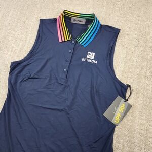 G Fore G4 Polo Shirt Women Small Sleeveless Gradient Collar Silky Tech Blue NEW